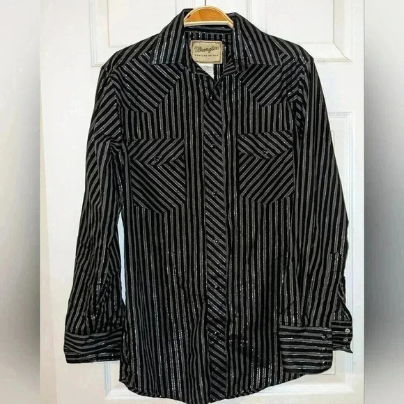 Wrangler Western Shirts Vintage Mens Shirt Size S Snap Front Metallic Thread‎ - Picture 1 of 6